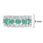 Anillo Piedras Preciosas 5 Esmeraldas con Circonias, Plata .925 con Baño de Rodio