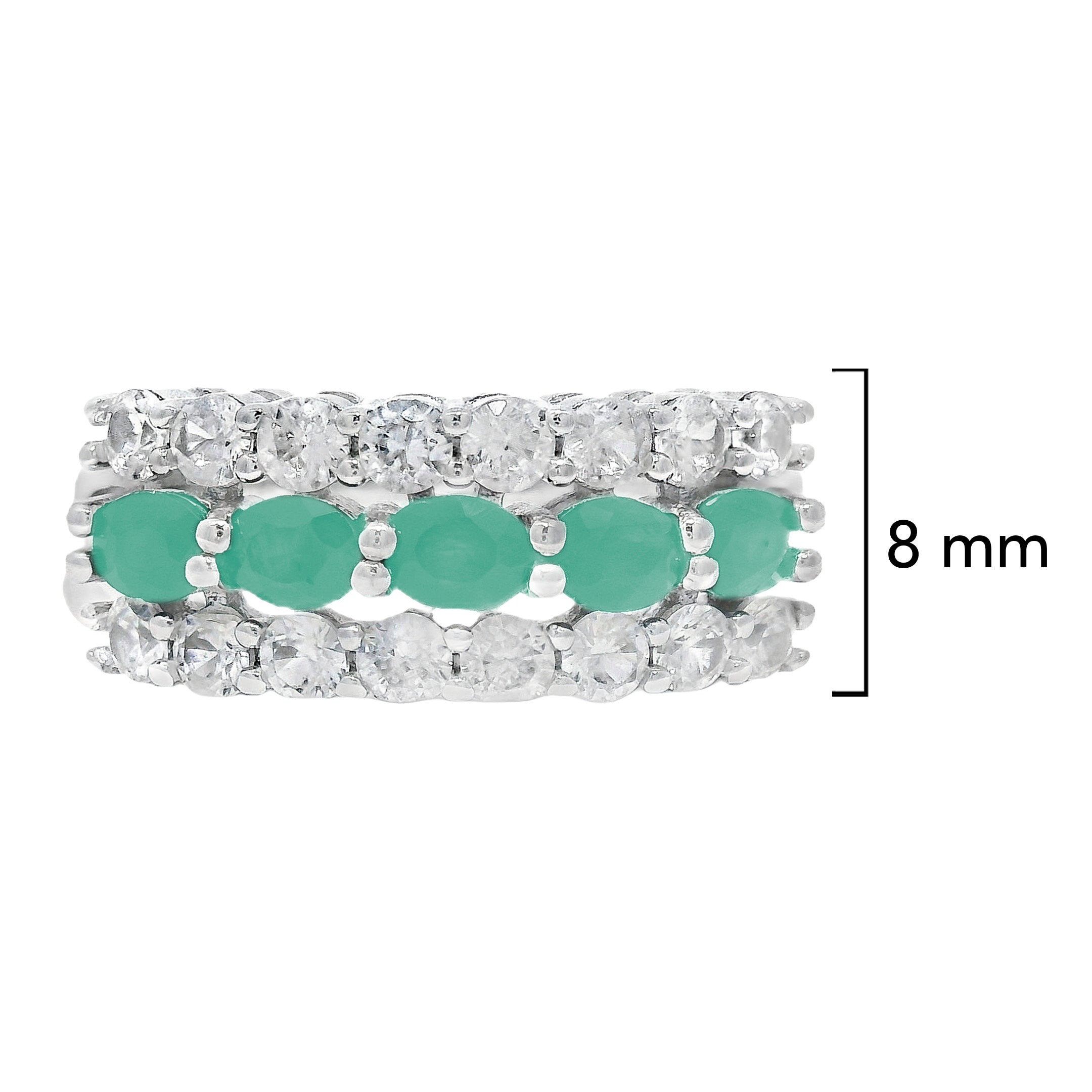 Anillo Piedras Preciosas 5 Esmeraldas con Circonias, Plata .925 con Baño de Rodio