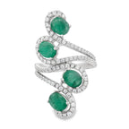 Anillo Piedra Preciosa 4 Esmeraldas con Circonias, Plata .925 con Baño de Rodio