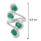 Anillo Piedra Preciosa 4 Esmeraldas con Circonias, Plata .925 con Baño de Rodio