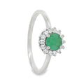 Anillo Piedras Preciosas Flor de Esmeralda con Circonias, Plata .925 con Baño de Rodio