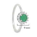 Anillo Piedras Preciosas Flor de Esmeralda con Circonias, Plata .925 con Baño de Rodio