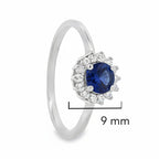 Anillo Piedras Preciosas Flor de Zafiro con Circonias, Plata .925 con Baño de Rodio