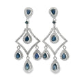 Arete Largo Candelabro de Zafiro con Circonias, Plata .925 con Baño de Rodio