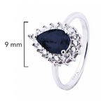 Anillo Piedras Preciosas Gota de Zafiro con Circonias, Plata .925 con Baño de Rodio