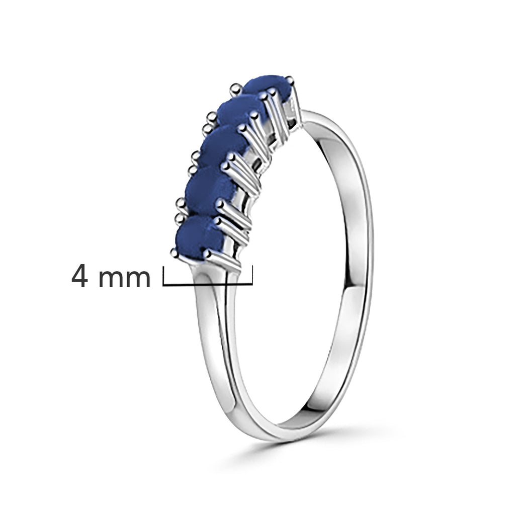 Anillo Piedras Preciosas 6 Zafiros Circulares, Plata .925 con Baño de Rodio