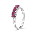 Anillo Piedras Preciosas 6 Rubí Circulares, Plata .925 con Baño de Rodio