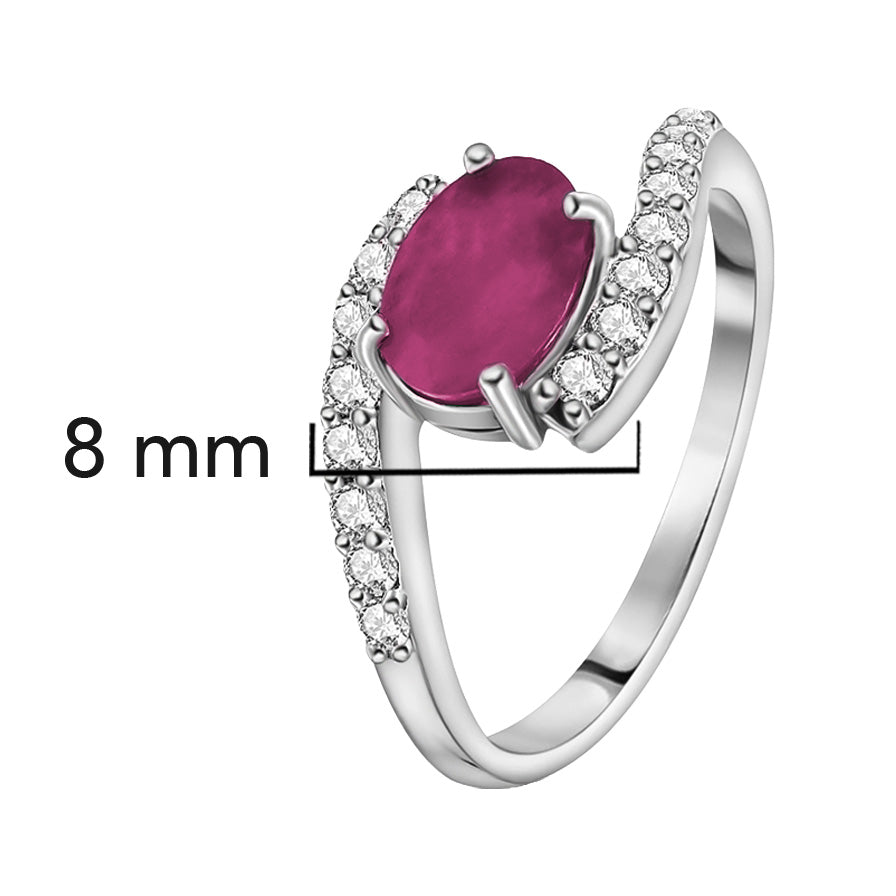 Anillo Piedras Preciosas Rubí Óvalo con Circonias, Plata .925 con Baño de Rodio