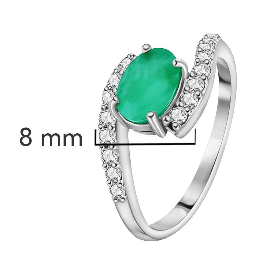 Anillo Piedras Preciosas Esmeralda Óvalo con Circonias, Plata .925 con Baño de Rodio