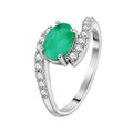 Anillo Piedras Preciosas Esmeralda Óvalo con Circonias, Plata .925 con Baño de Rodio