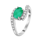 Anillo Piedras Preciosas Esmeralda Óvalo con Circonias, Plata .925 con Baño de Rodio
