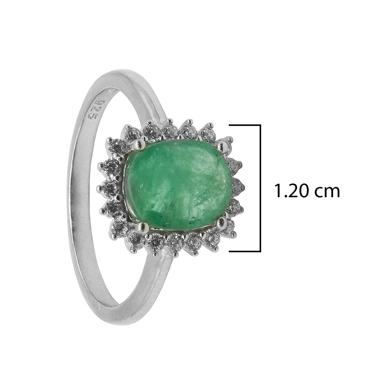 Anillo Piedras Preciosas Flor Esmeralda Ovalada con Circonias, Plata .925 con Baño de Rodio