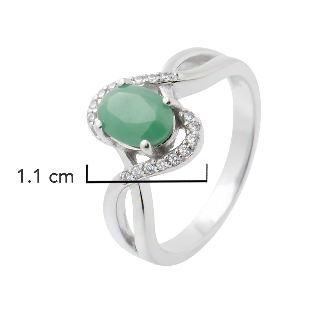 Anillo Piedras Preciosas Esmeralda Entrelazado con Circonias, Plata .925 con Baño de Rodio
