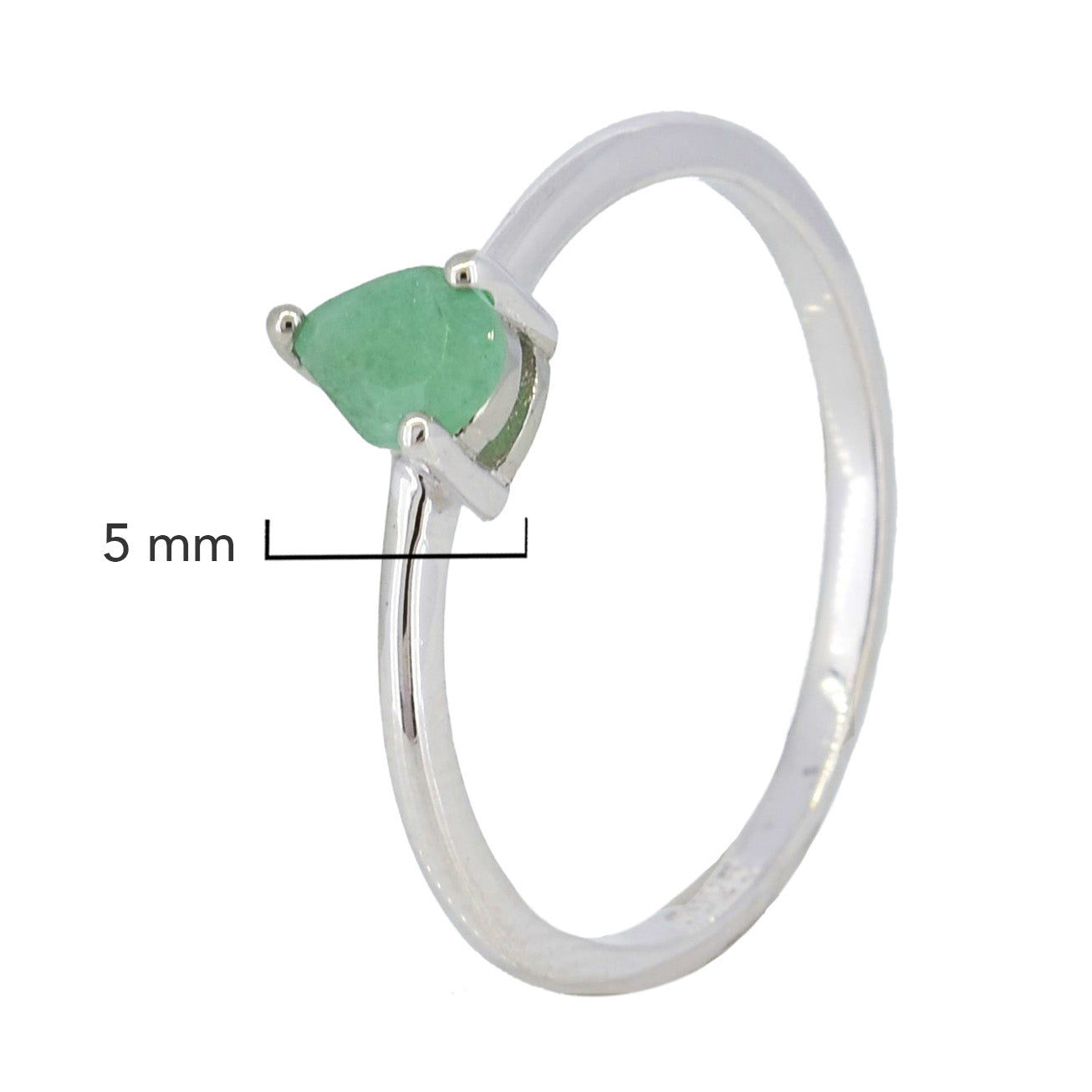 Anillo Piedra Preciosa Esmeralda Chica en Gota, Plata .925 con Baño de Rodio