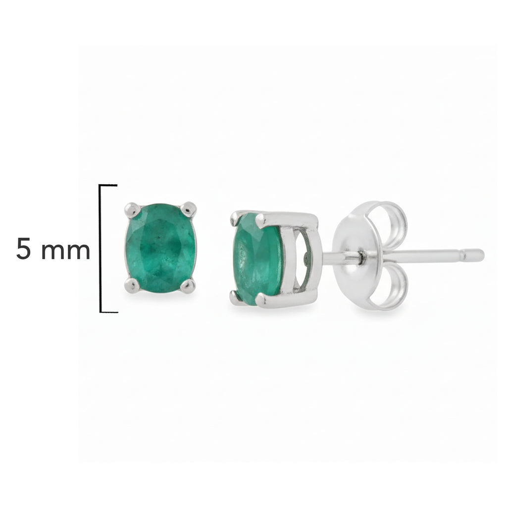 Arete Piedra Preciosa Esmeralda Chica en óvalo, Plata .925 con Baño de Rodio