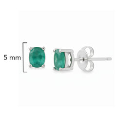 Arete Piedra Preciosa Esmeralda Chica en óvalo, Plata .925 con Baño de Rodio