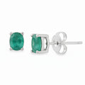 Arete Piedra Preciosa Esmeralda Chica en óvalo, Plata .925 con Baño de Rodio