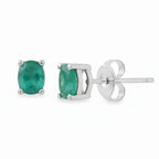 Arete Piedra Preciosa Esmeralda Chica en óvalo, Plata .925 con Baño de Rodio