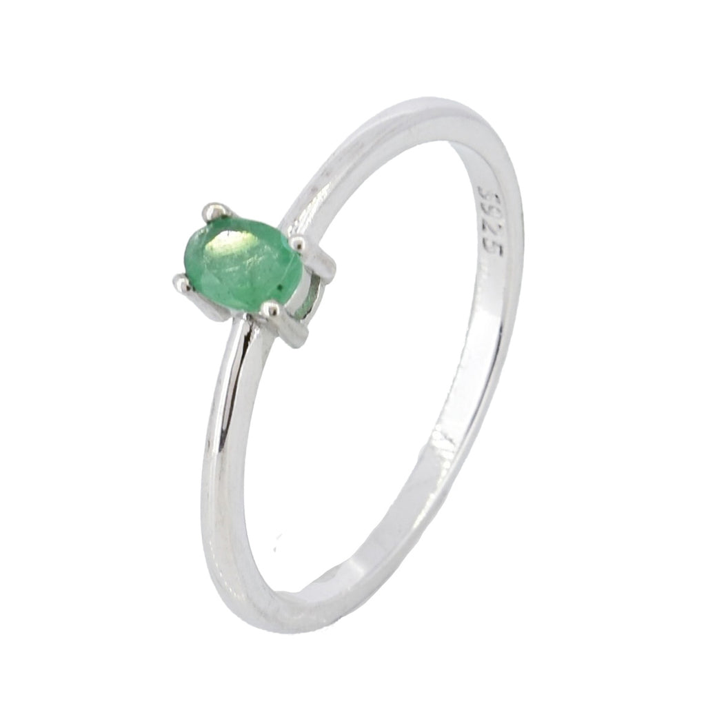 Anillo Piedra Preciosa Esmeralda Chica, Plata .925 con Baño de Rodio