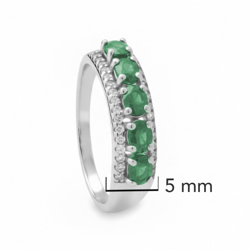 Anillo Churumbela Piedra Preciosa Esmeraldas con Circonias Chicas, Plata .925 con Baño de Rodio