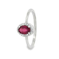 Anillo Piedra Preciosa Rubí Óvalo con Circonias, Plata .925 con Baño de Rodio