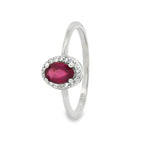 Anillo Piedra Preciosa Rubí Óvalo con Circonias, Plata .925 con Baño de Rodio