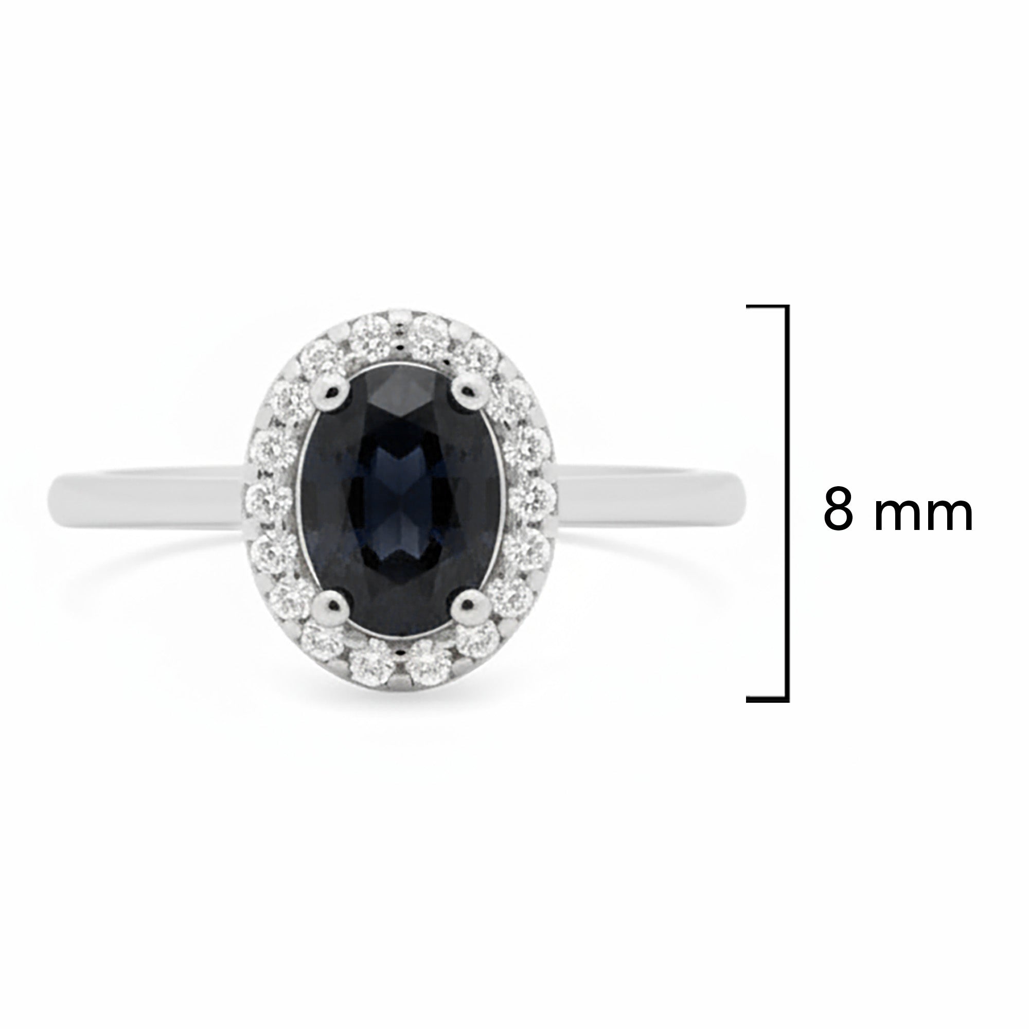 Anillo Piedra Preciosa Zafiro Oscuro Óvalo con Circonias Blancas, Plata .925 con Baño de Rodio