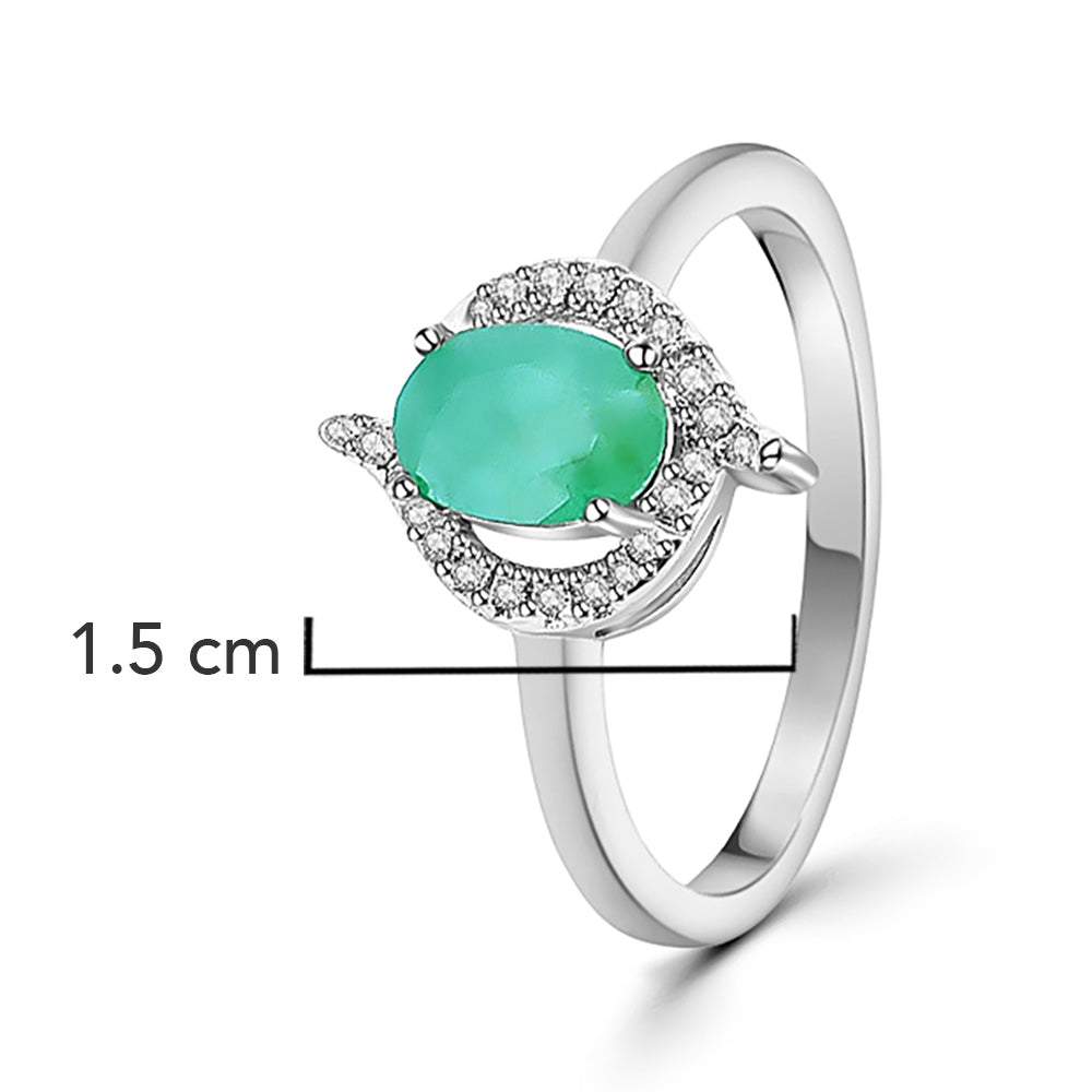 Anillo Piedra Preciosa Esmeralda Ojo con Circonias, Plata .925 con Baño de Rodio