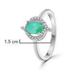Anillo Piedra Preciosa Esmeralda Ojo con Circonias, Plata .925 con Baño de Rodio