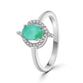 Anillo Piedra Preciosa Esmeralda Ojo con Circonias, Plata .925 con Baño de Rodio