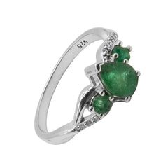 Anillo Piedra Preciosa Esmeraldas Gota y Circulares, Plata .925 con Baño de Rodio