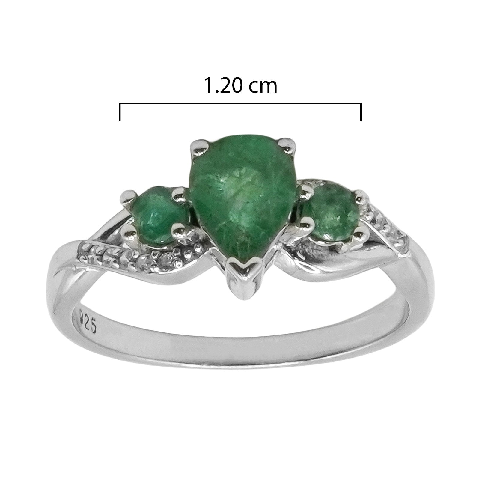 Anillo Piedra Preciosa Esmeraldas Gota y Circulares, Plata .925 con Baño de Rodio