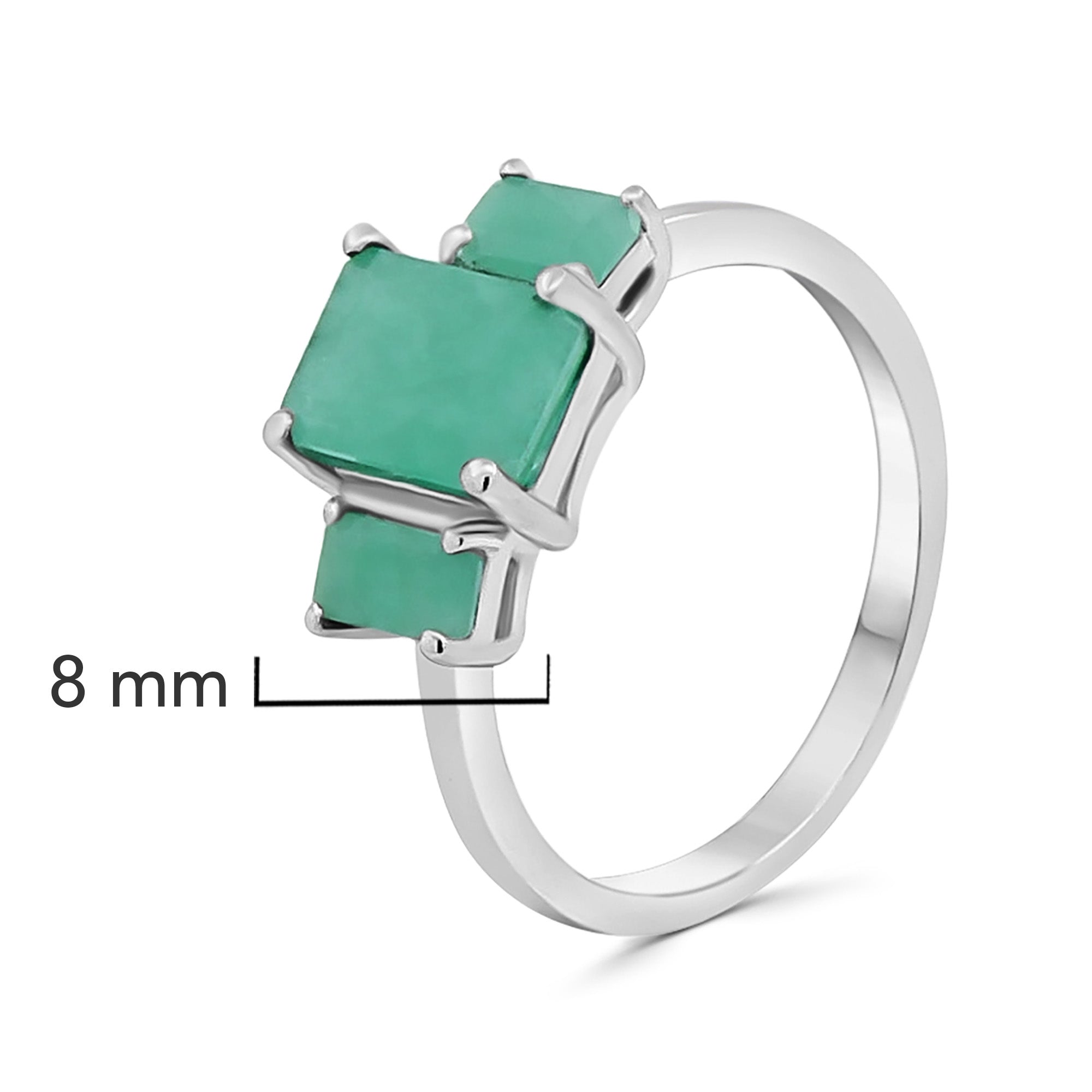 Anillo Piedras Preciosas Esmeraldas Rectangulares en Disminución, Plata .925 con Baño de Rodio