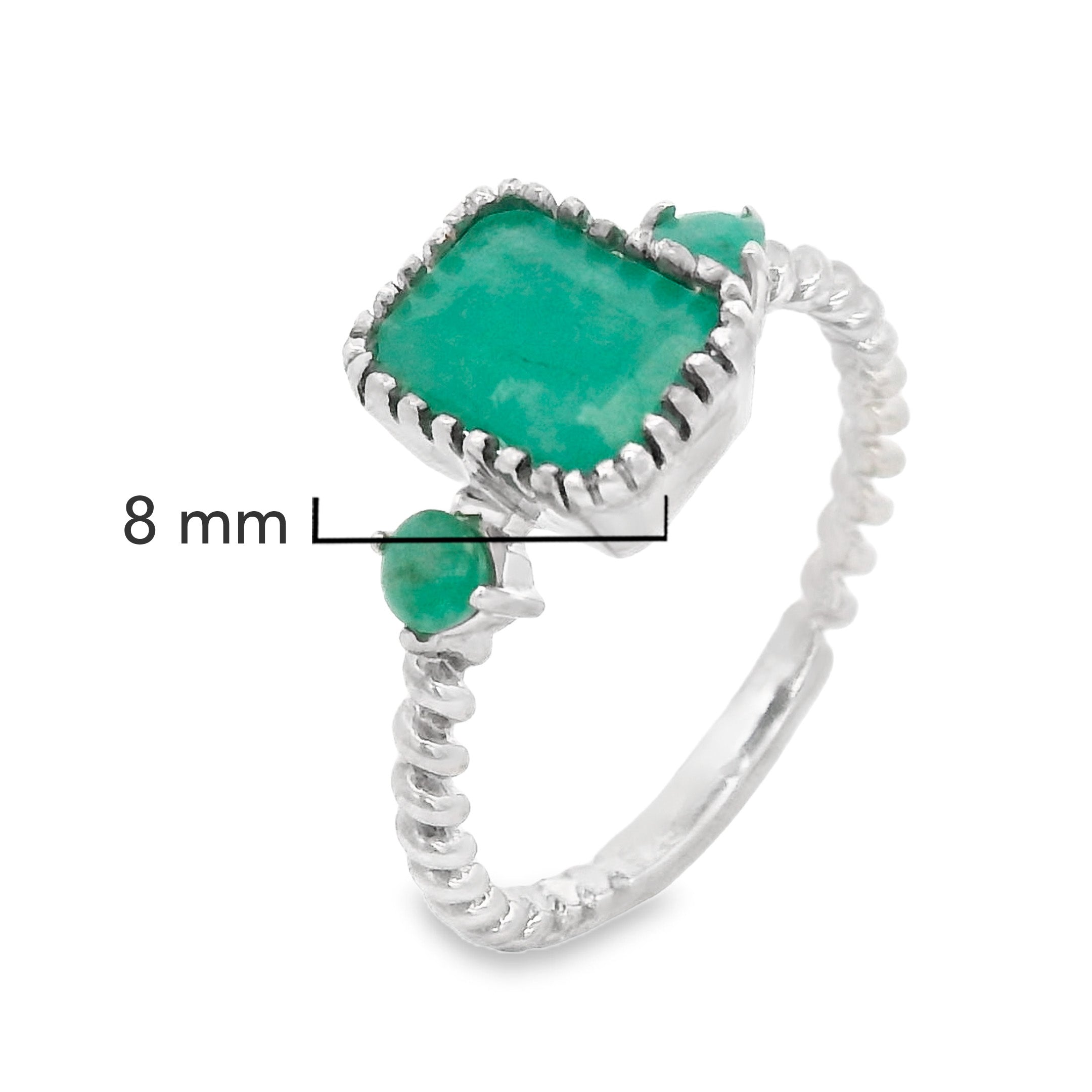 Anillo Piedras Preciosas Esmeraldas y Anillo en Espiral, Plata .925 con Baño de Rodio