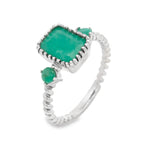 Anillo Piedras Preciosas Esmeraldas y Anillo en Espiral, Plata .925 con Baño de Rodio