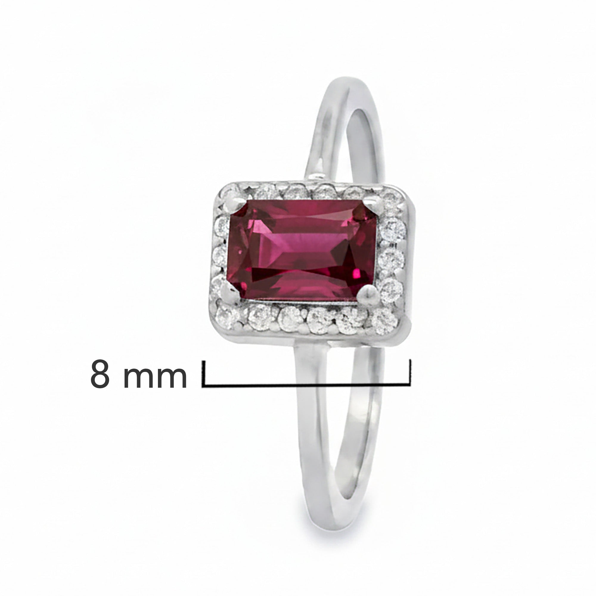 Anillo Piedras Preciosas Esmeralda Rectangular con Circonias, Plata .925 con Baño de Rodio