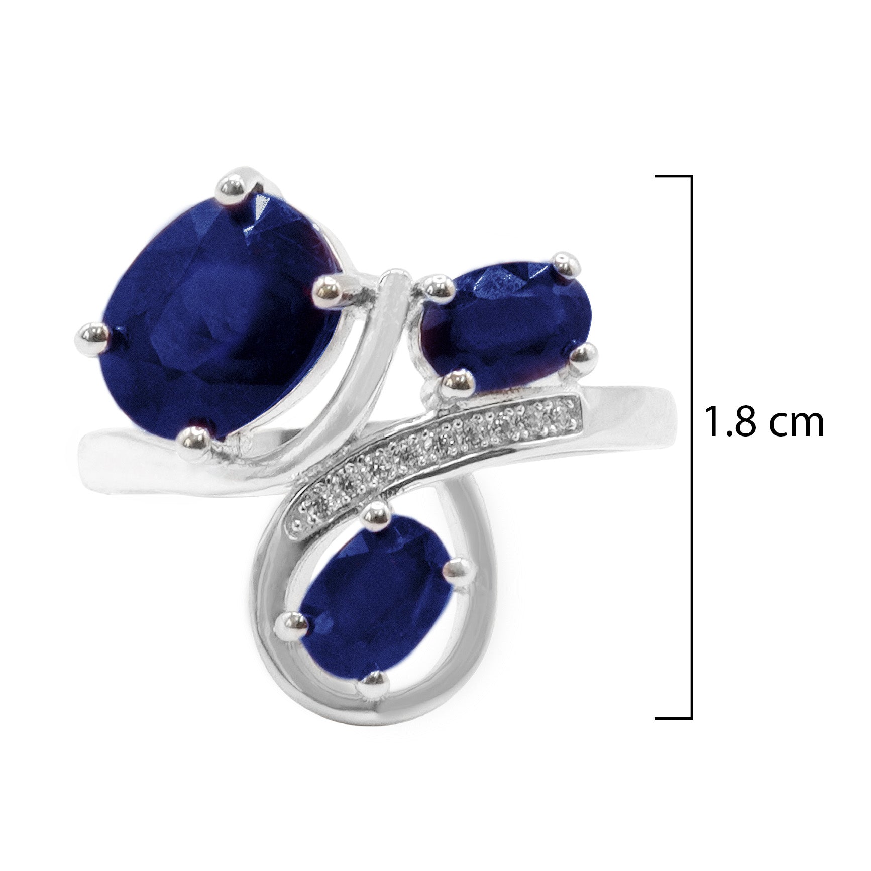 Anillo Piedras Preciosas 3 Zafiros y Línea de Circonias Blancas, Plata .925 con Baño de Rodio