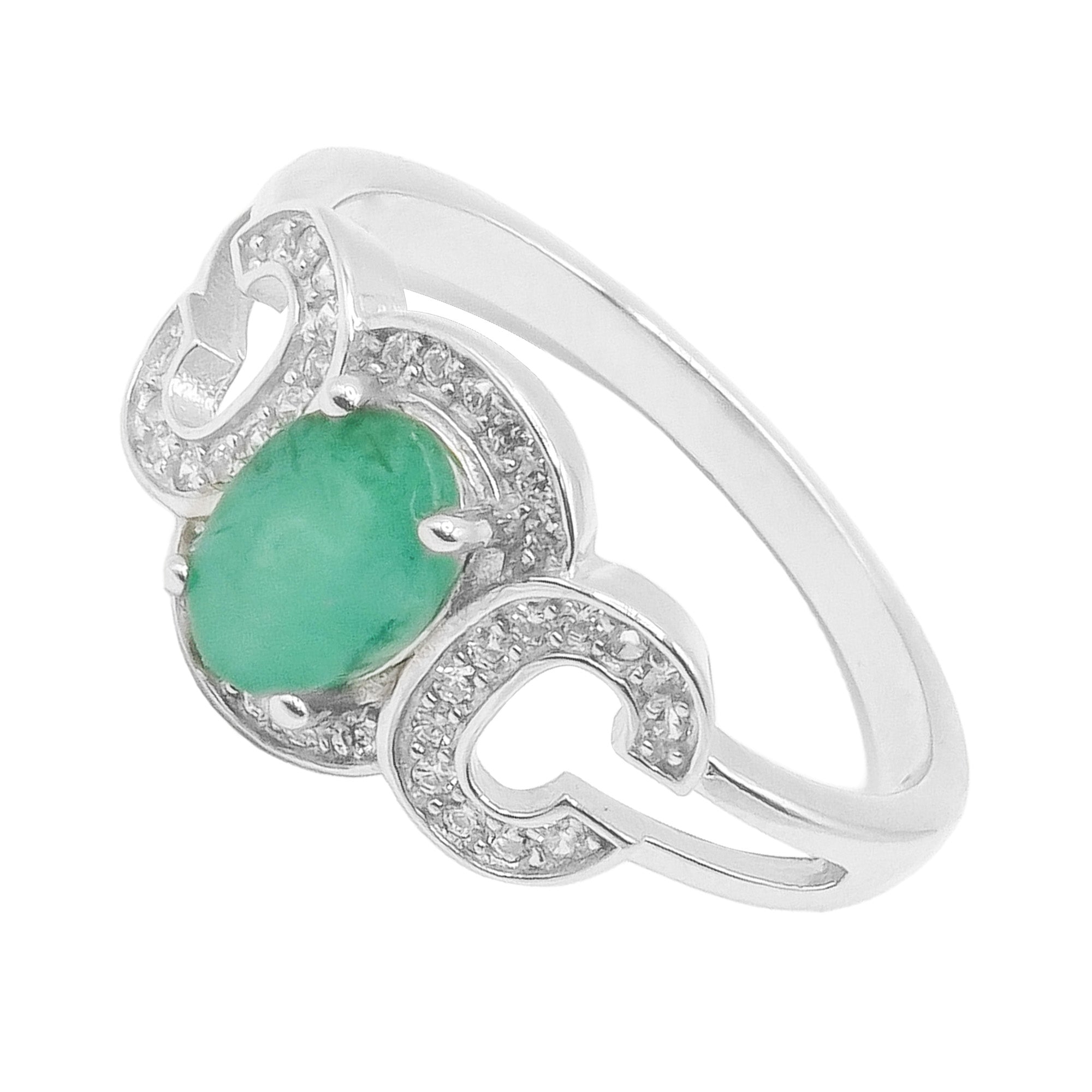 Anillo Piedras Preciosas Esmeralda con Circonias CC, Plata .925 con Baño de Rodio