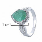 Anillo Piedras Preciosas Gota de Esmeralda Grande con Circonias, Plata .925 con Baño de Rodio