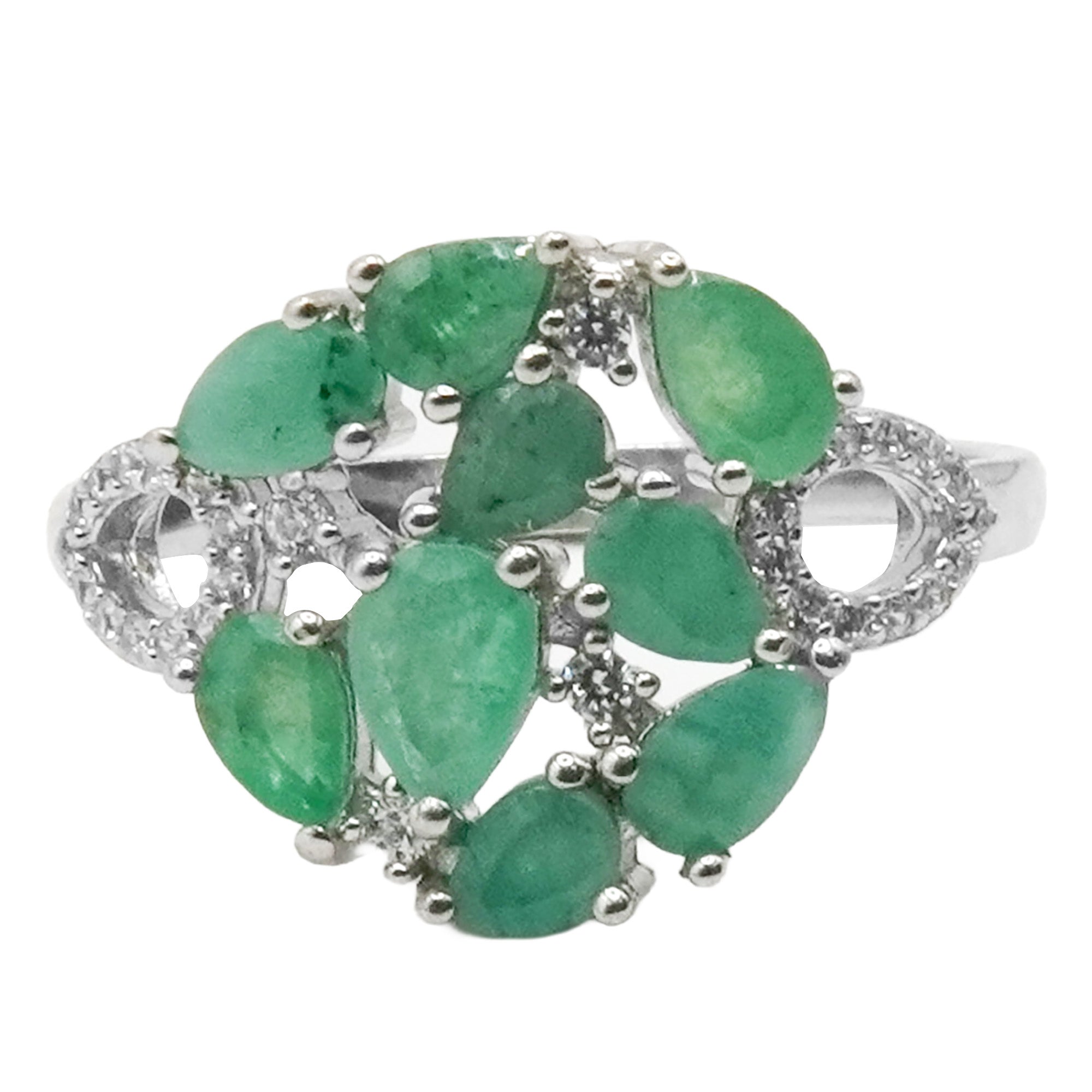 Anillo Piedras Preciosas Circulo de Esmeraldas con Circonias, Plata .925 con Baño de Rodio