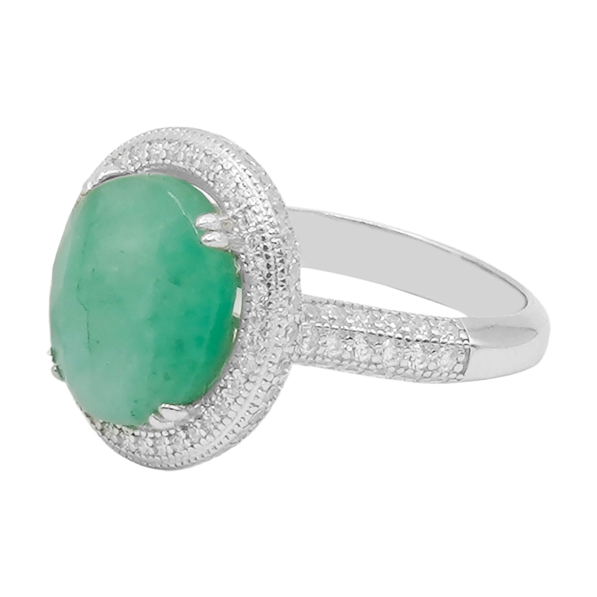 Anillo Piedra Preciosa Esmeralda Maxi con Circonias, Plata .925 con Baño de Rodio