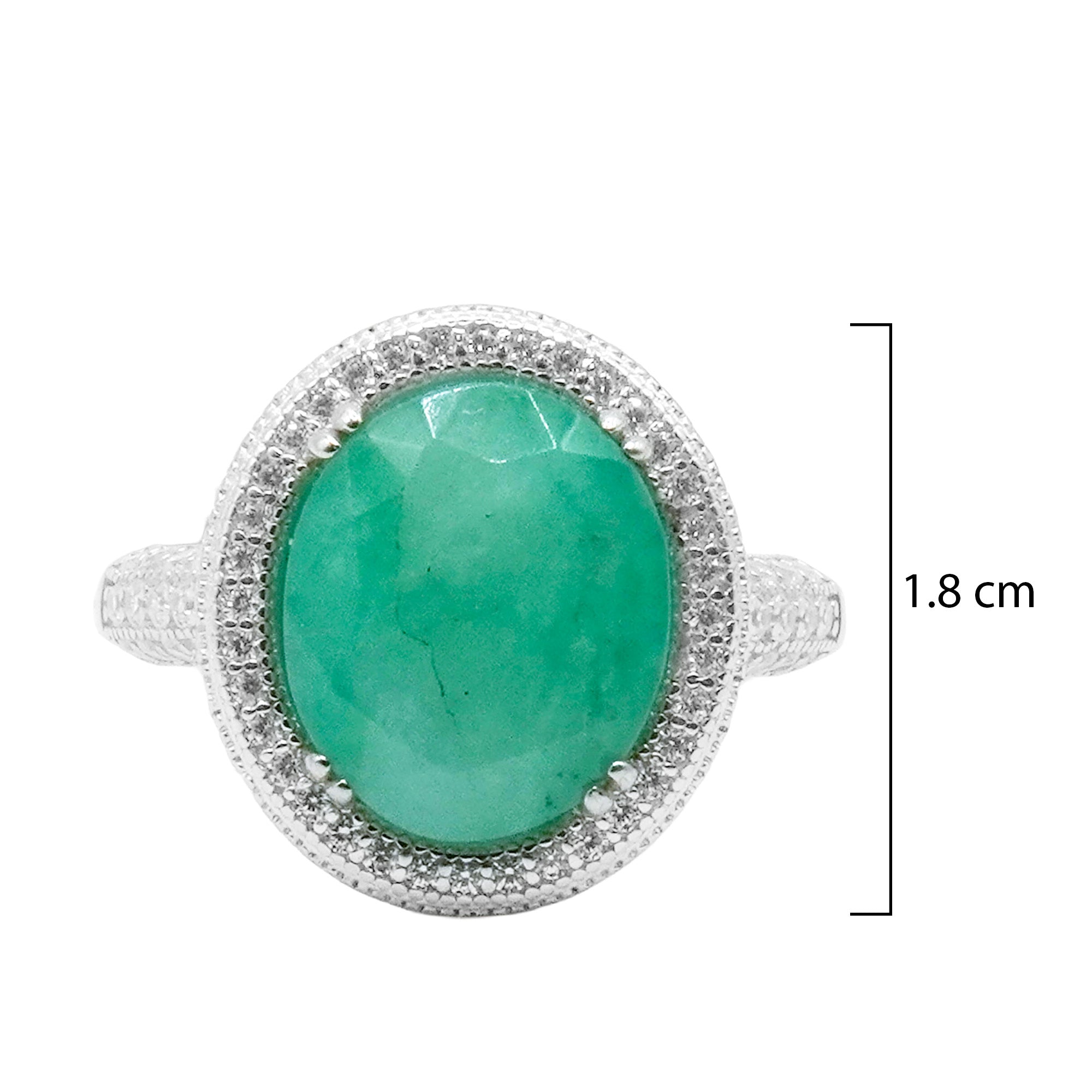 Anillo Piedra Preciosa Esmeralda Maxi con Circonias, Plata .925 con Baño de Rodio