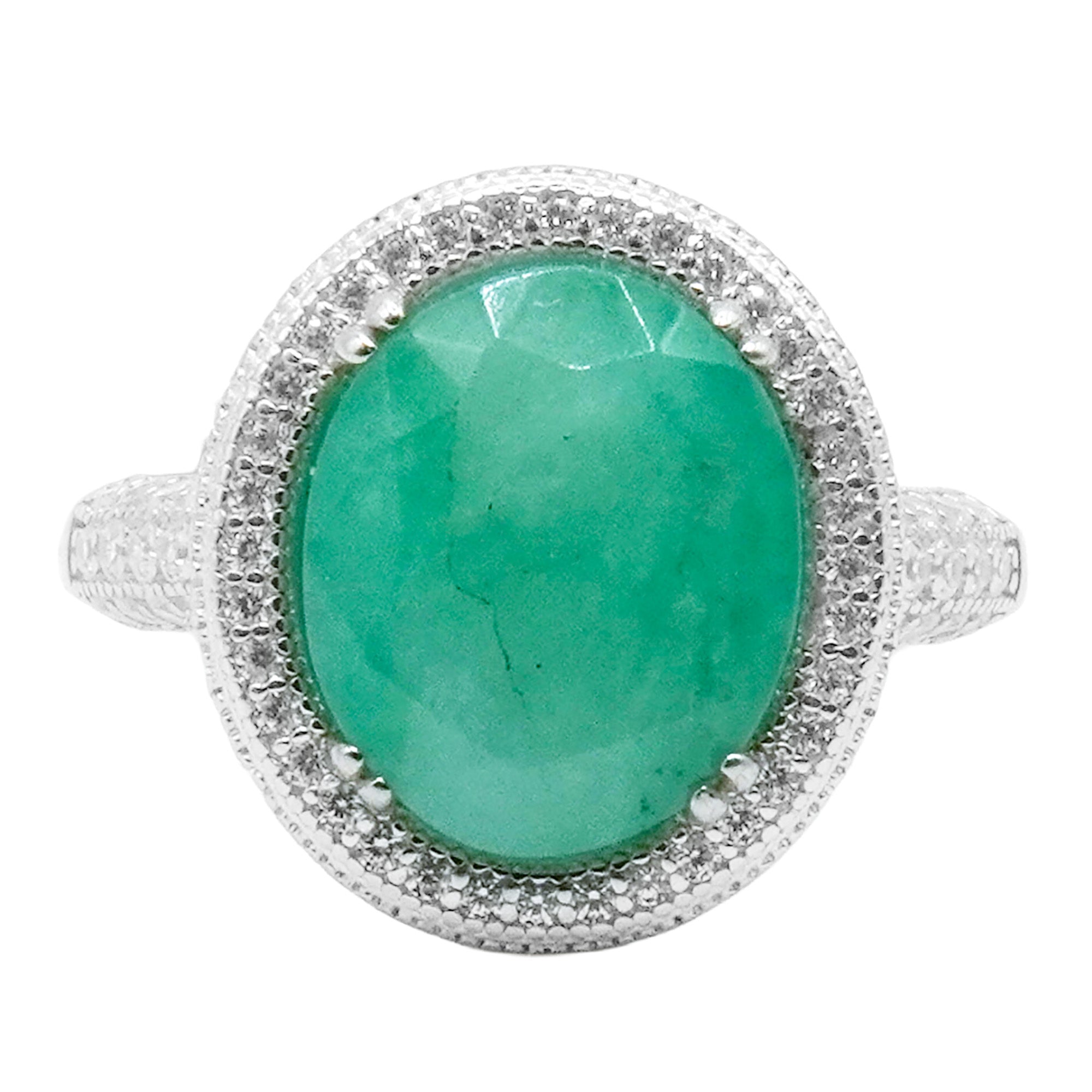 Anillo Piedra Preciosa Esmeralda Maxi con Circonias, Plata .925 con Baño de Rodio
