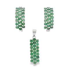Juego Piedras Preciosas Aretes y Dije Esmeralda, Plata .925 con Baño de Rodio