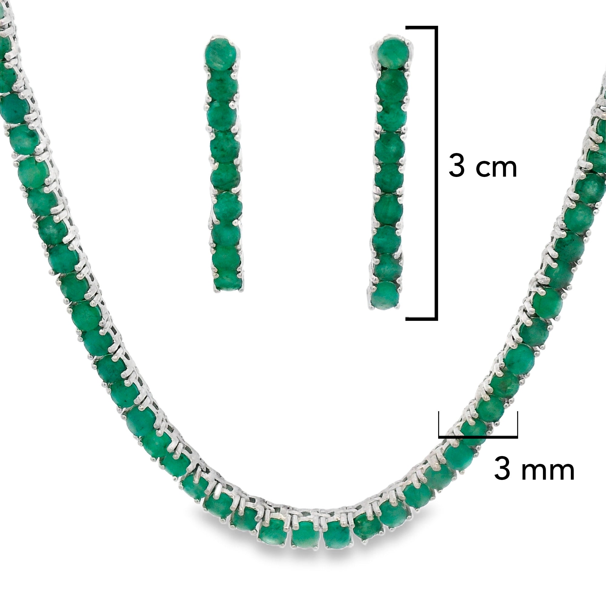 Juego Piedras Preciosas Collar y Aretes Esmeralda, Plata .925