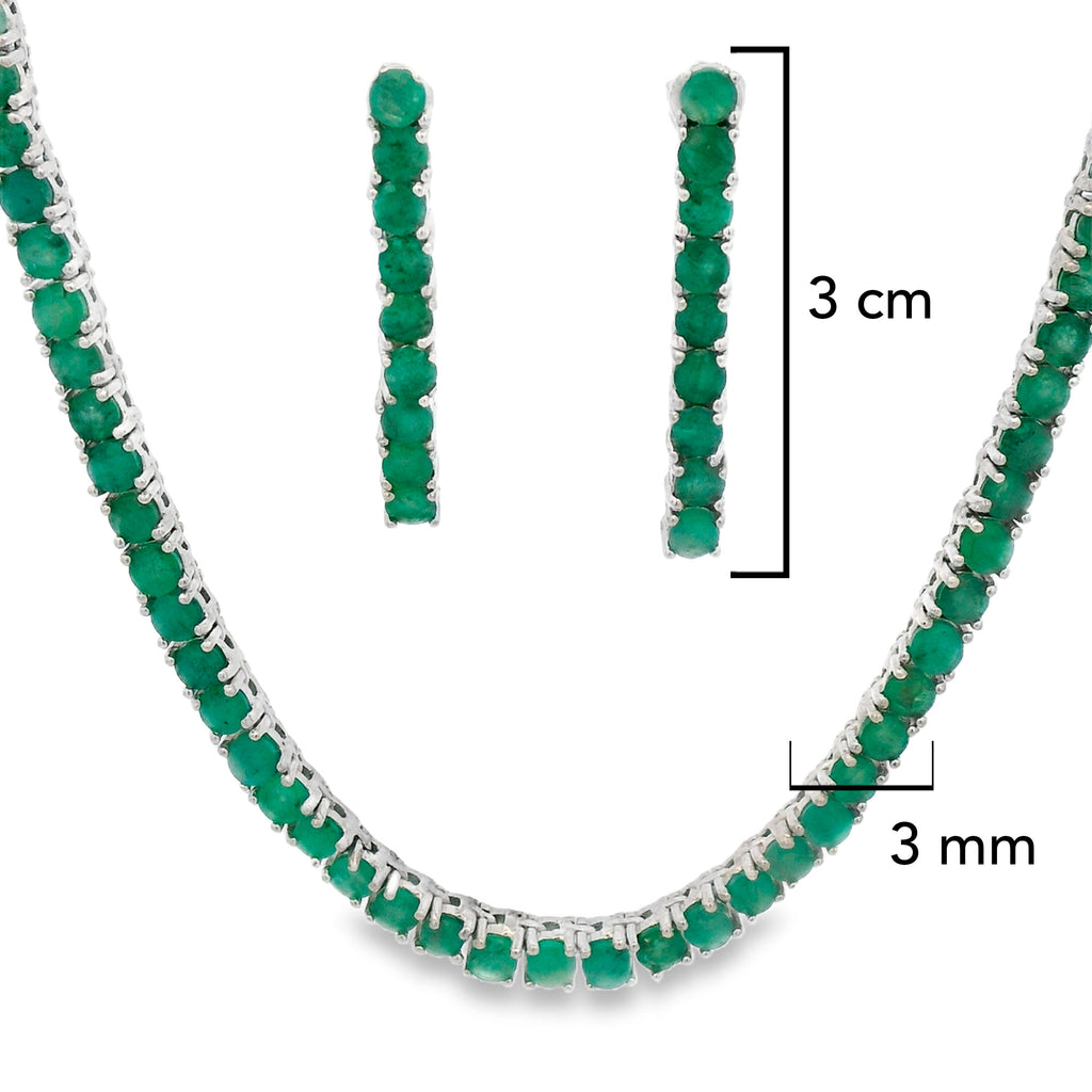 Juego Piedras Preciosas Collar y Aretes Esmeralda, Plata .925 con Baño de Rodio