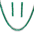 Juego Piedras Preciosas Collar y Aretes Esmeralda, Plata .925 con Baño de Rodio