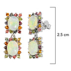 Aretes Piedras Preciosas Doble Ópalo de Etiopía con Citrino, Zafiro y Turmalinas, Plata .925 con Baño de Rodio