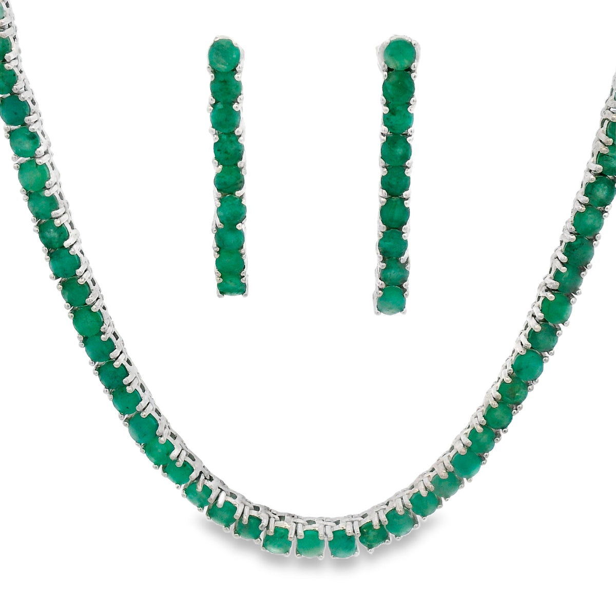 Juego Piedras Preciosas Collar y Aretes Esmeralda, Plata .925