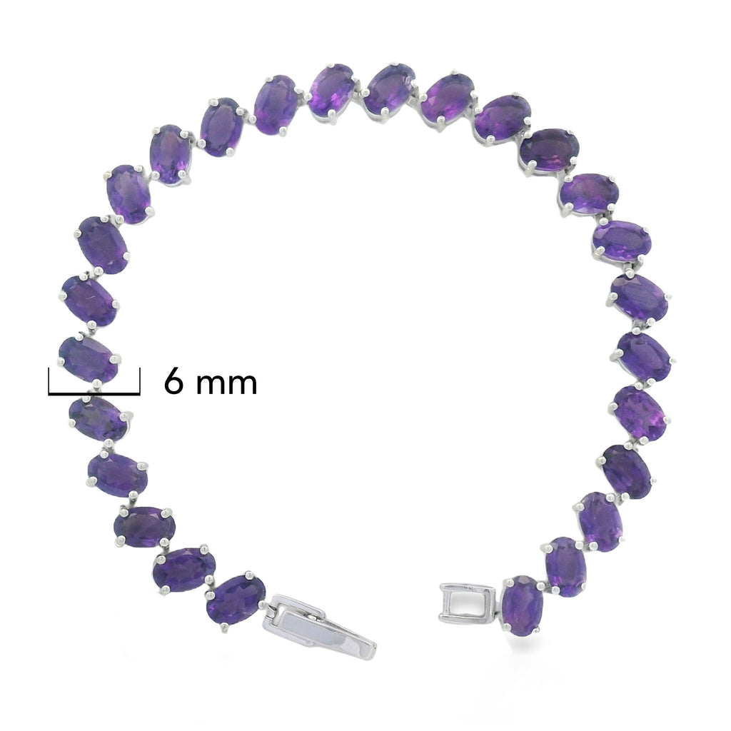 Pulsera Piedras Preciosas Amatista con Broche Plata .925 con Baño de Rodio